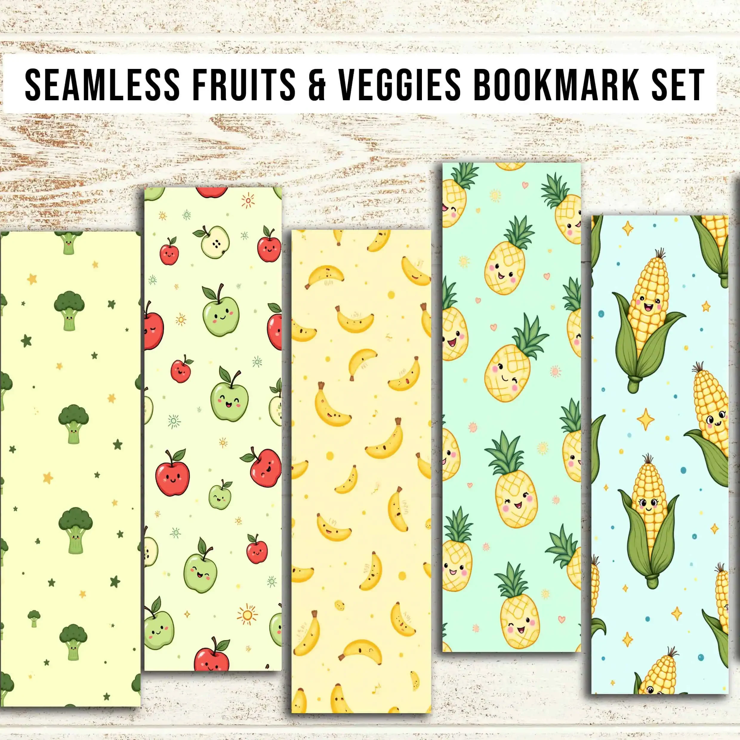 Seamless Fruits and Vegetables Bookmark Pattern