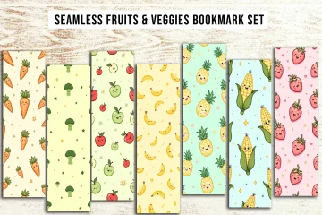 Seamless Fruits and Vegetables Bookmark Pattern