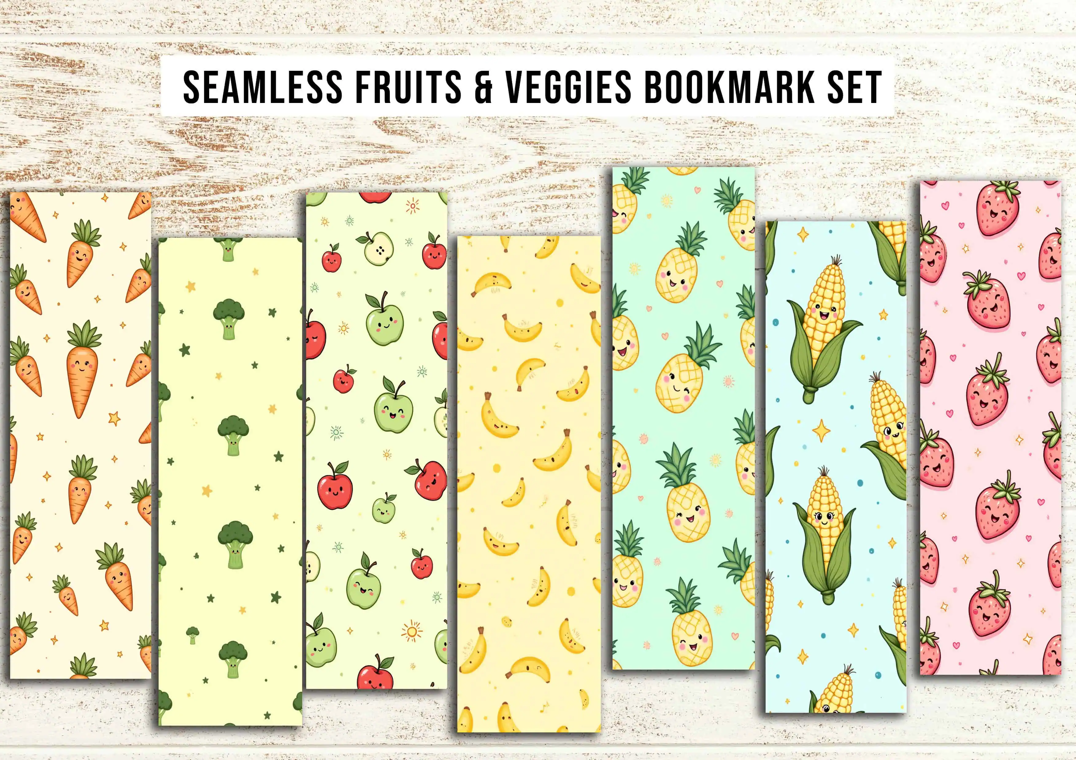 Seamless Fruits and Vegetables Bookmark Pattern