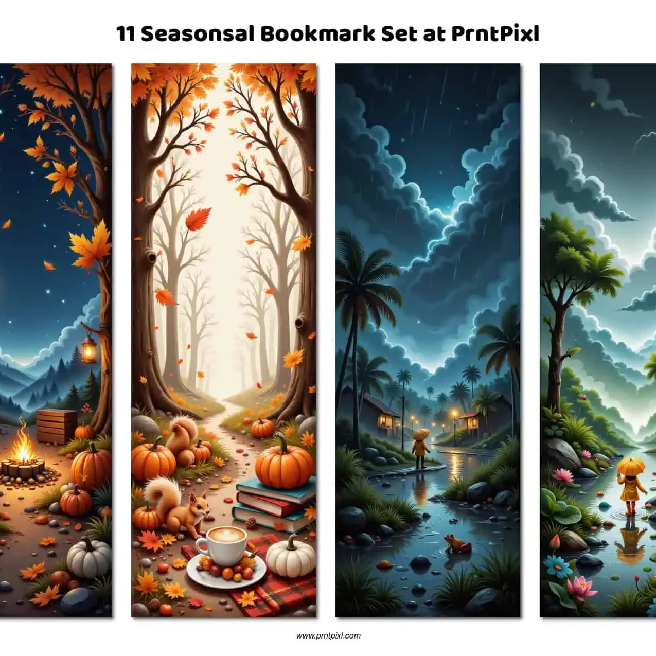 Seasonal Bookmark Set – Printable Digital Download