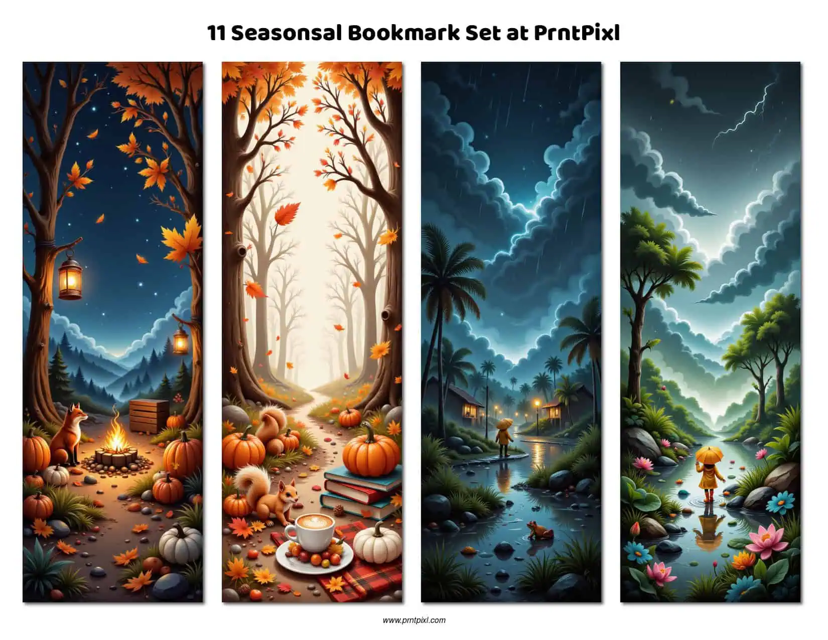 Seasonal Bookmark Set – Printable Digital Download