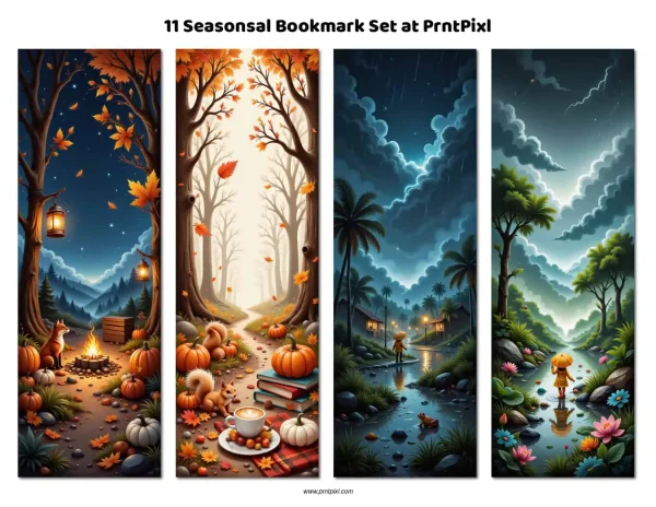 Seasonal Bookmark Set – Printable Digital Download