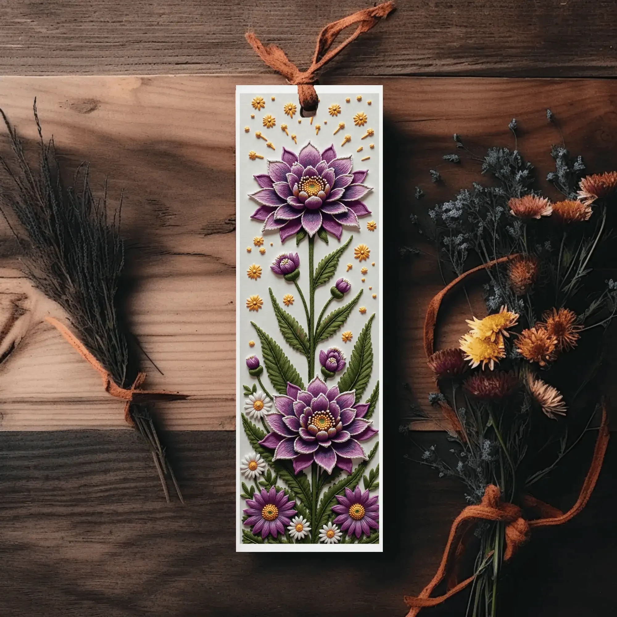 Set of Printable Embroidered Floral Bookmarks