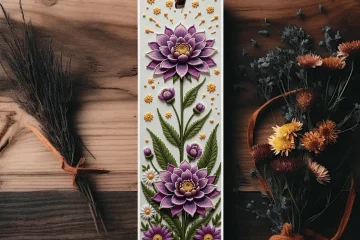 Set of Printable Embroidered Floral Bookmarks