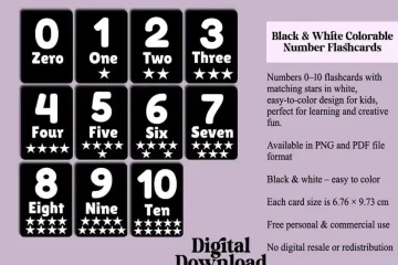 Free Black and White Colorable Flashcards