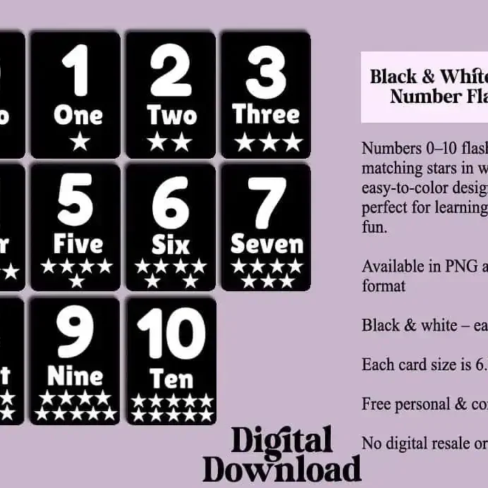Free Black and White Colorable Flashcards