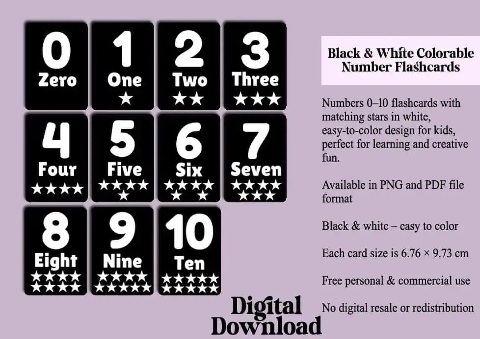 Free Black and White Colorable Flashcards
