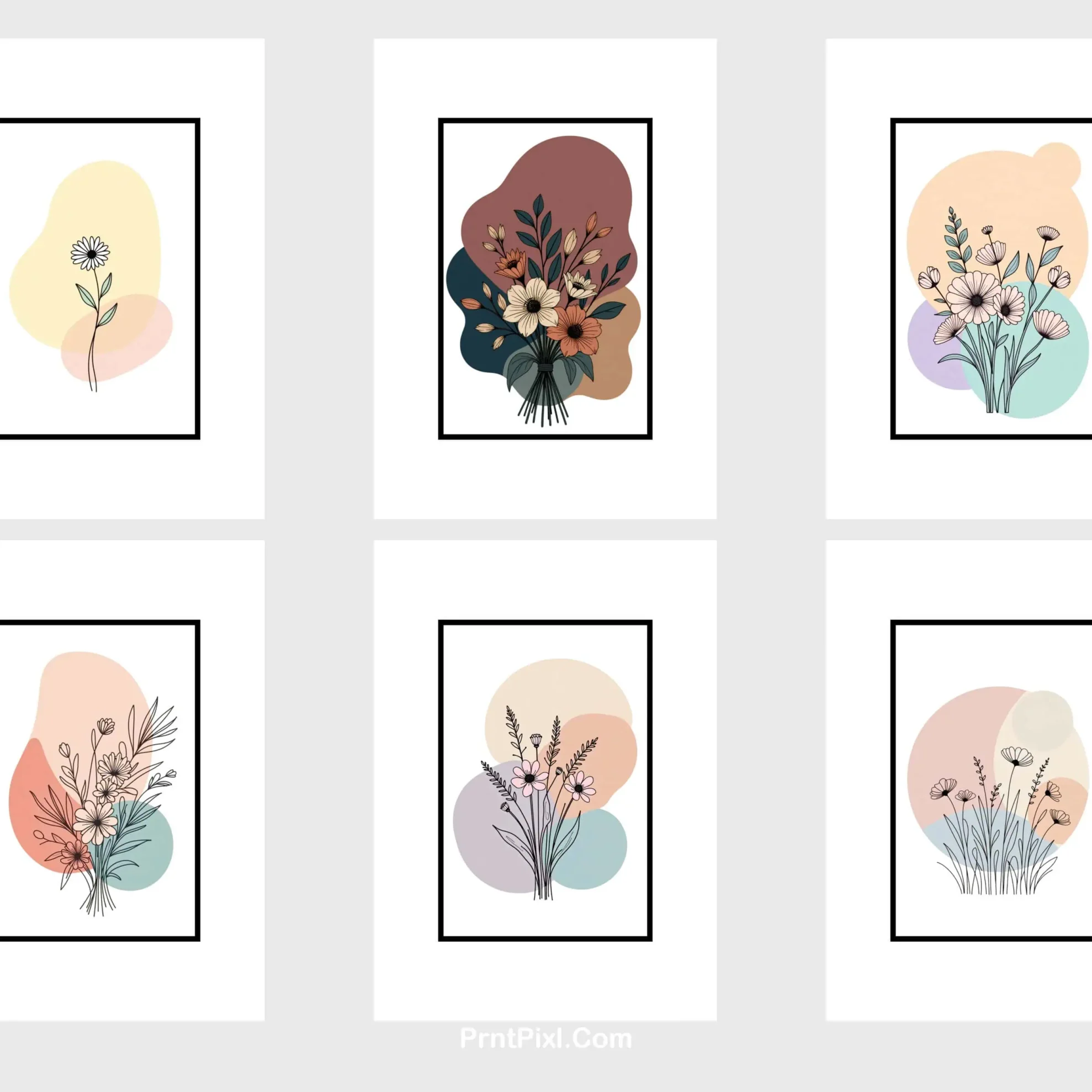 Soft Abstract Flower Line Drawing Wall Decor