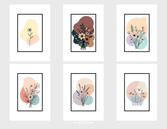 Soft Abstract Flower Line Drawing Wall Decor
