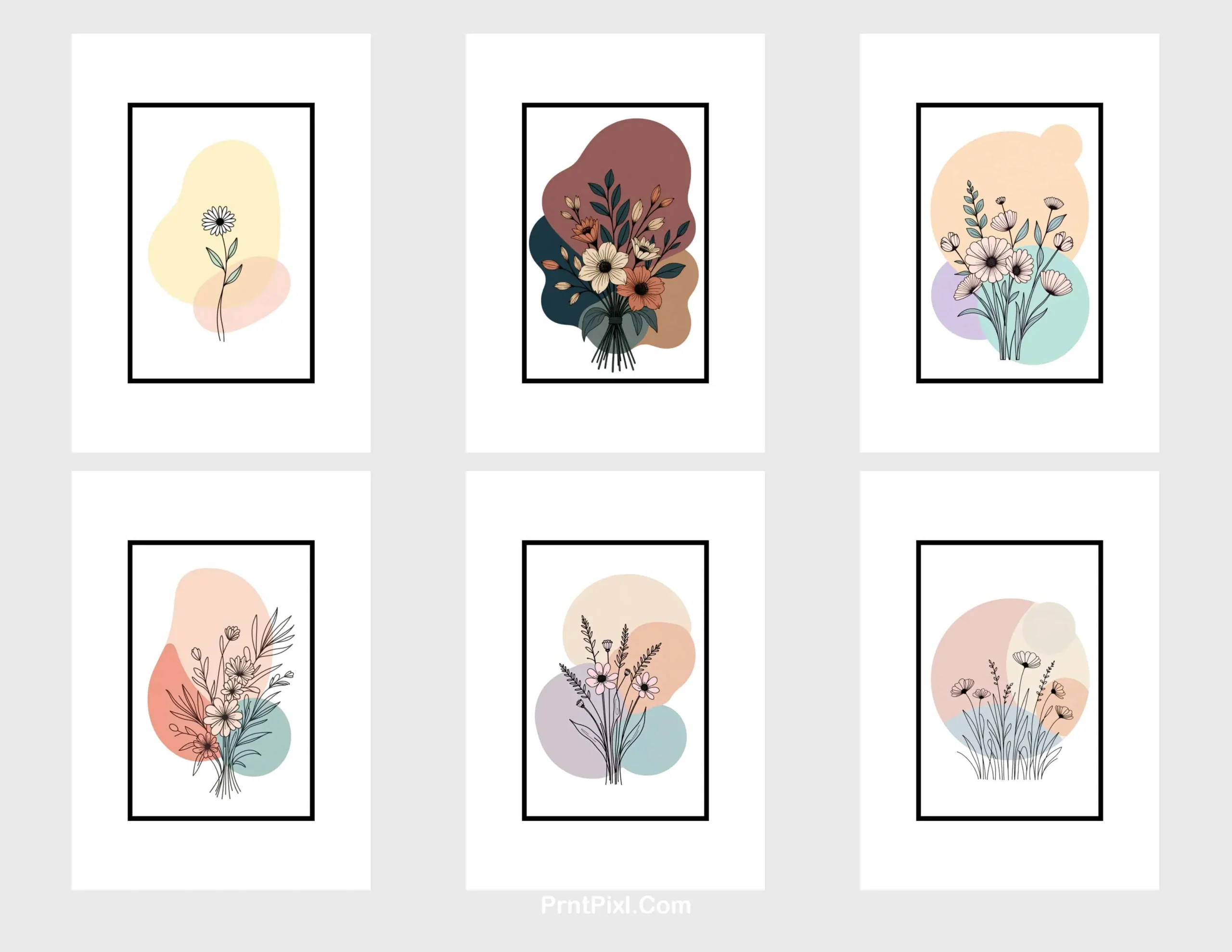 Soft Abstract Flower Line Drawing Wall Decor