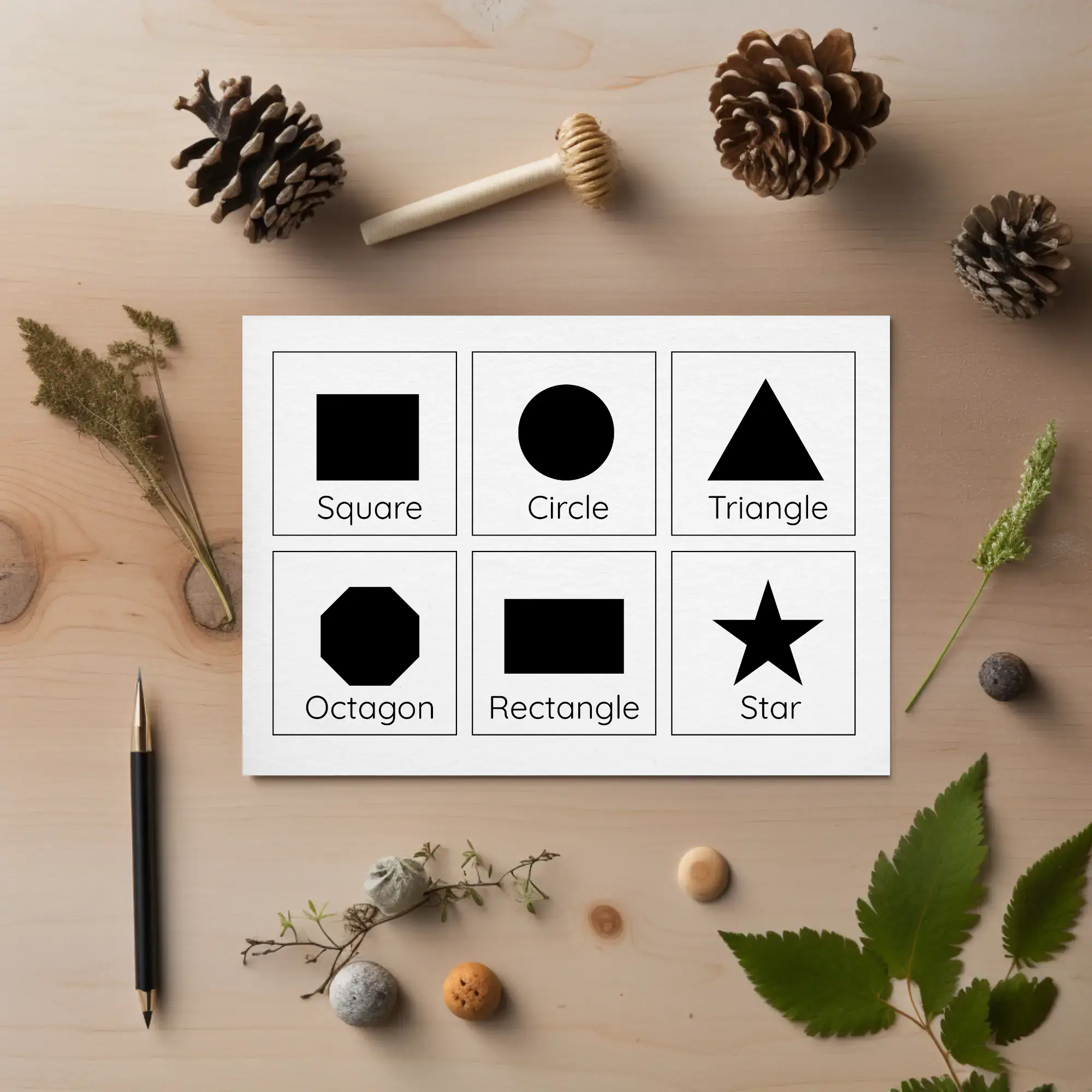 Square Shape Flashcards_Black on White Minimalist Set