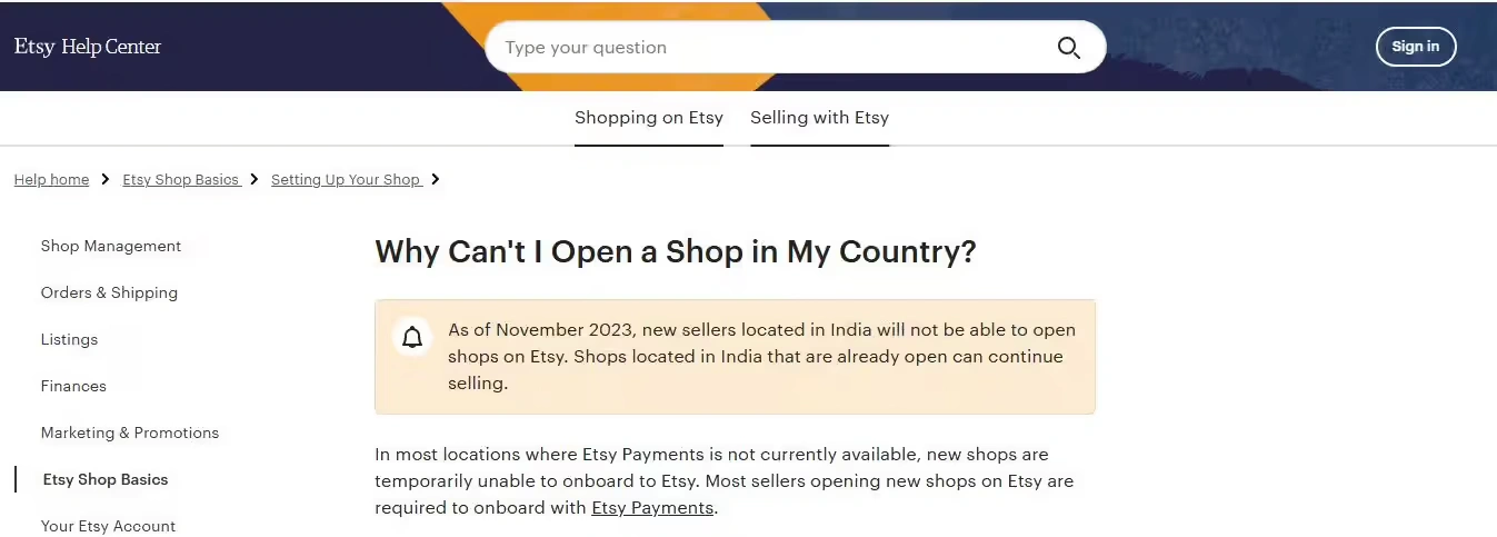 Temporary Pause on Indian Customer Onboarding at Etsy