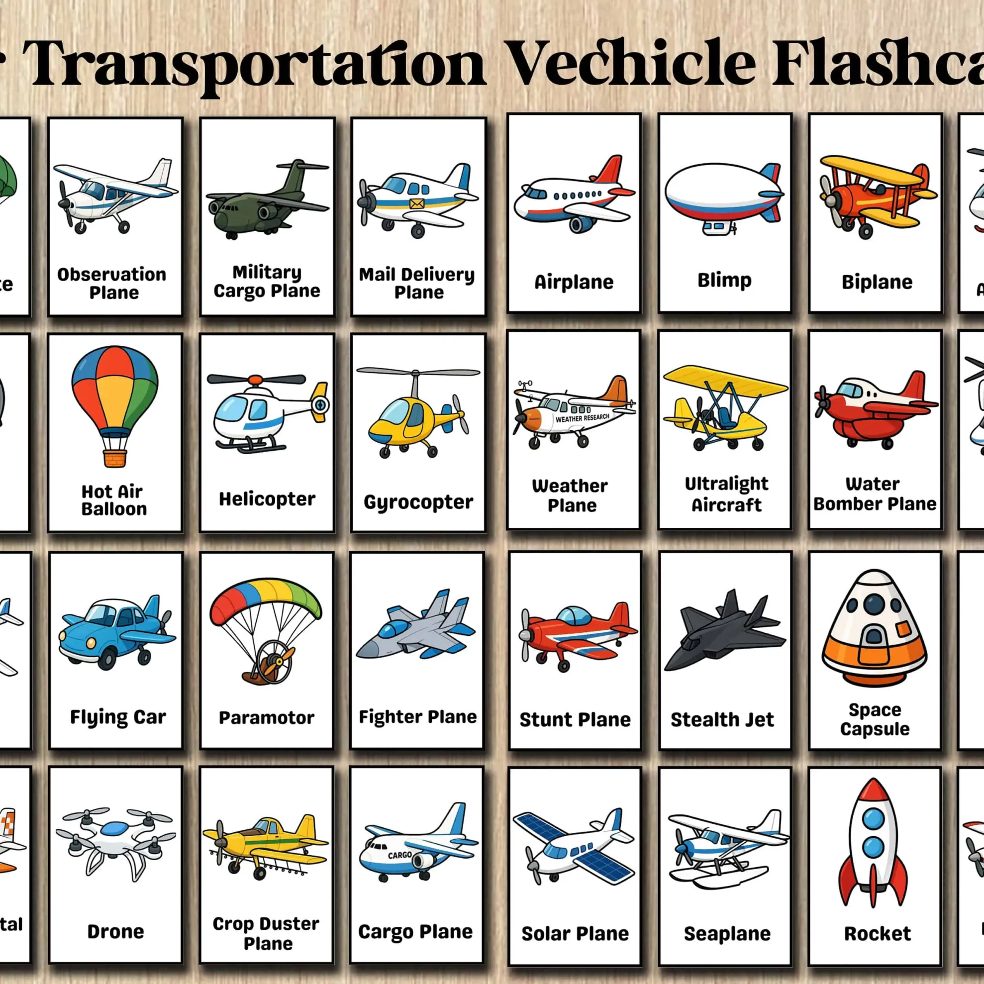 Transportation Flashcards Air Vehicles for Kids