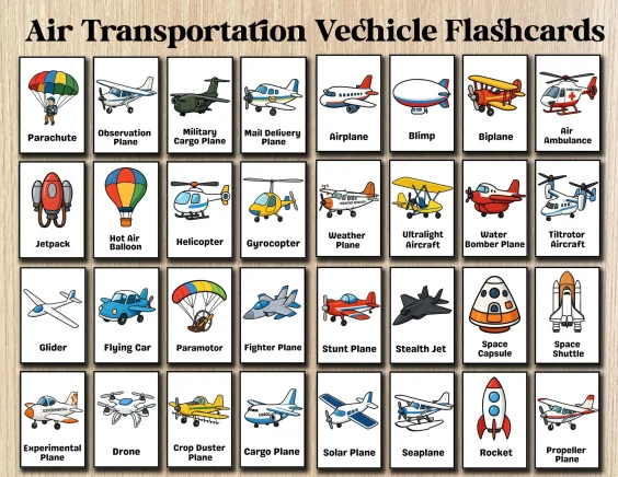 Transportation Flashcards Air Vehicles for Kids