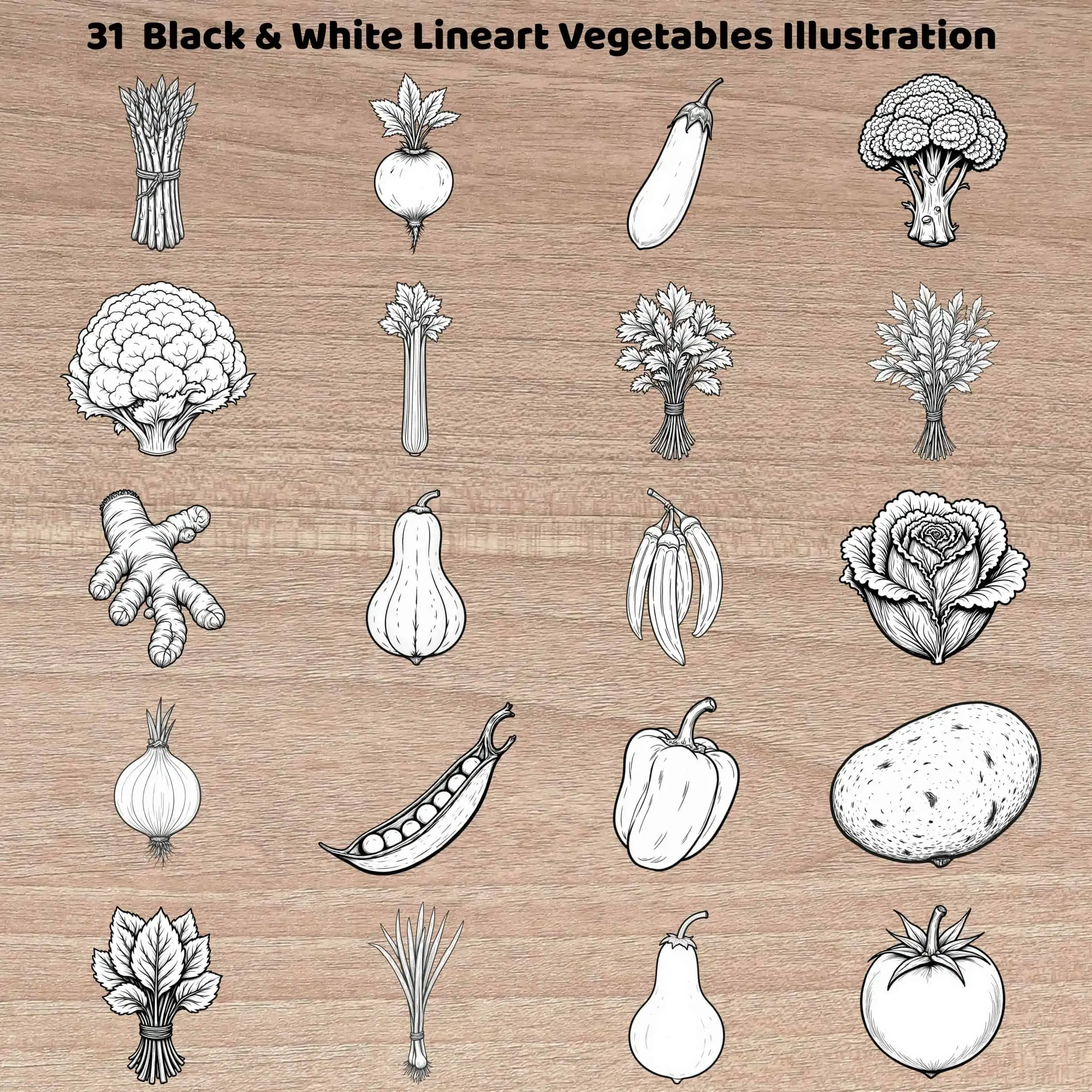 Vegetable Lineart Collection PNG JPG