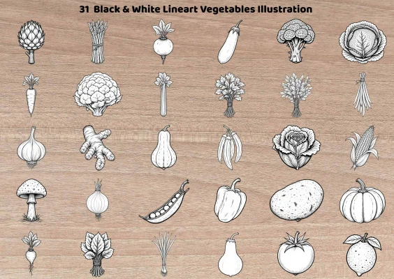 Vegetable Lineart Collection PNG JPG