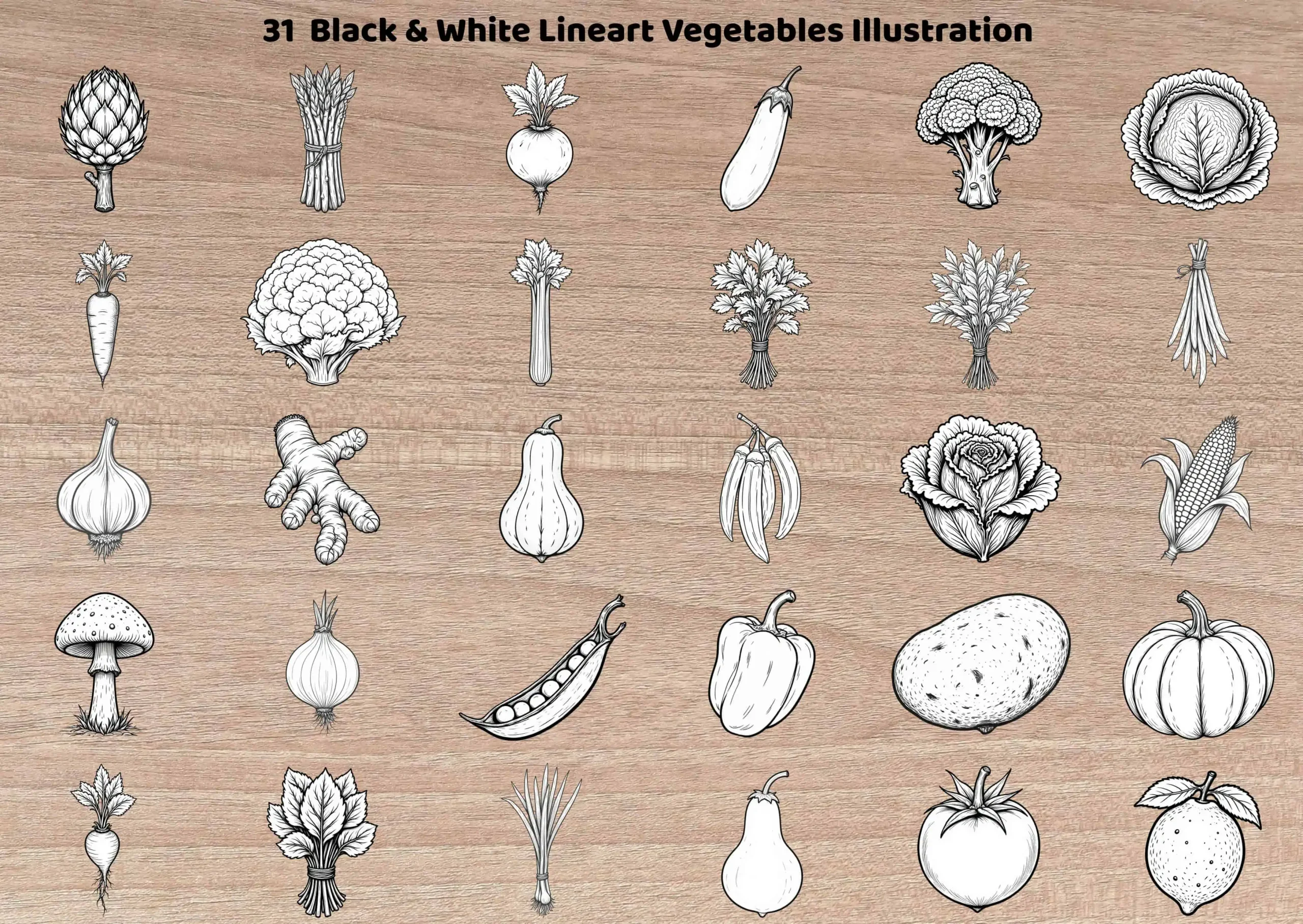 Vegetable Lineart Collection PNG JPG