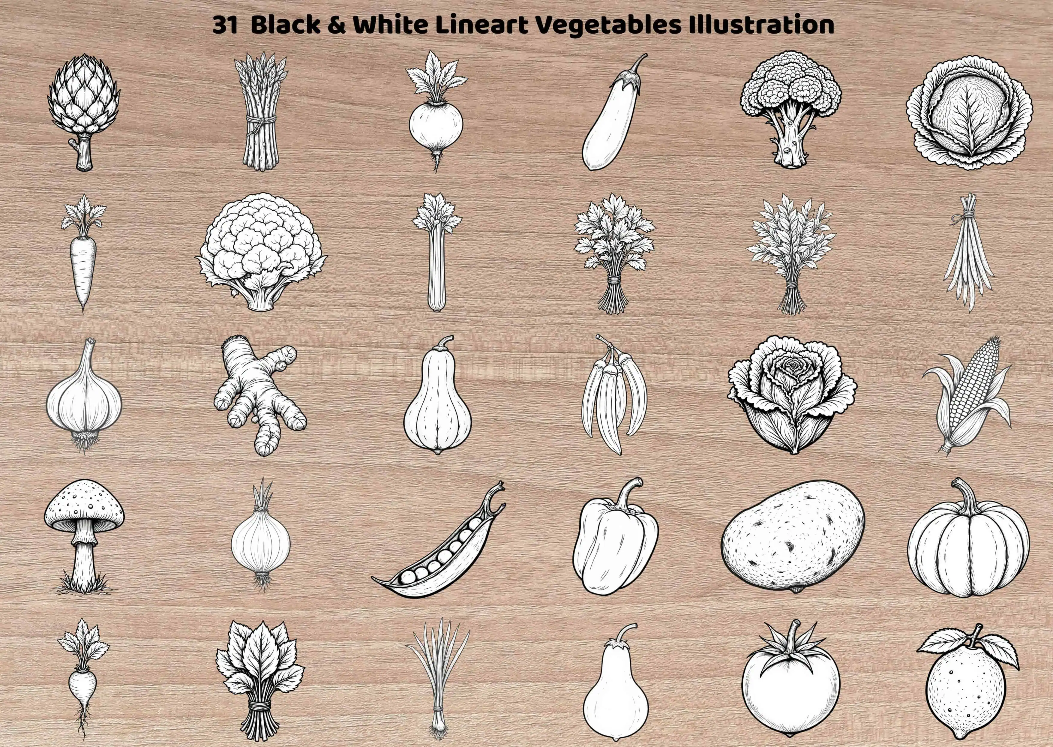 Vegetable Lineart Collection PNG JPG