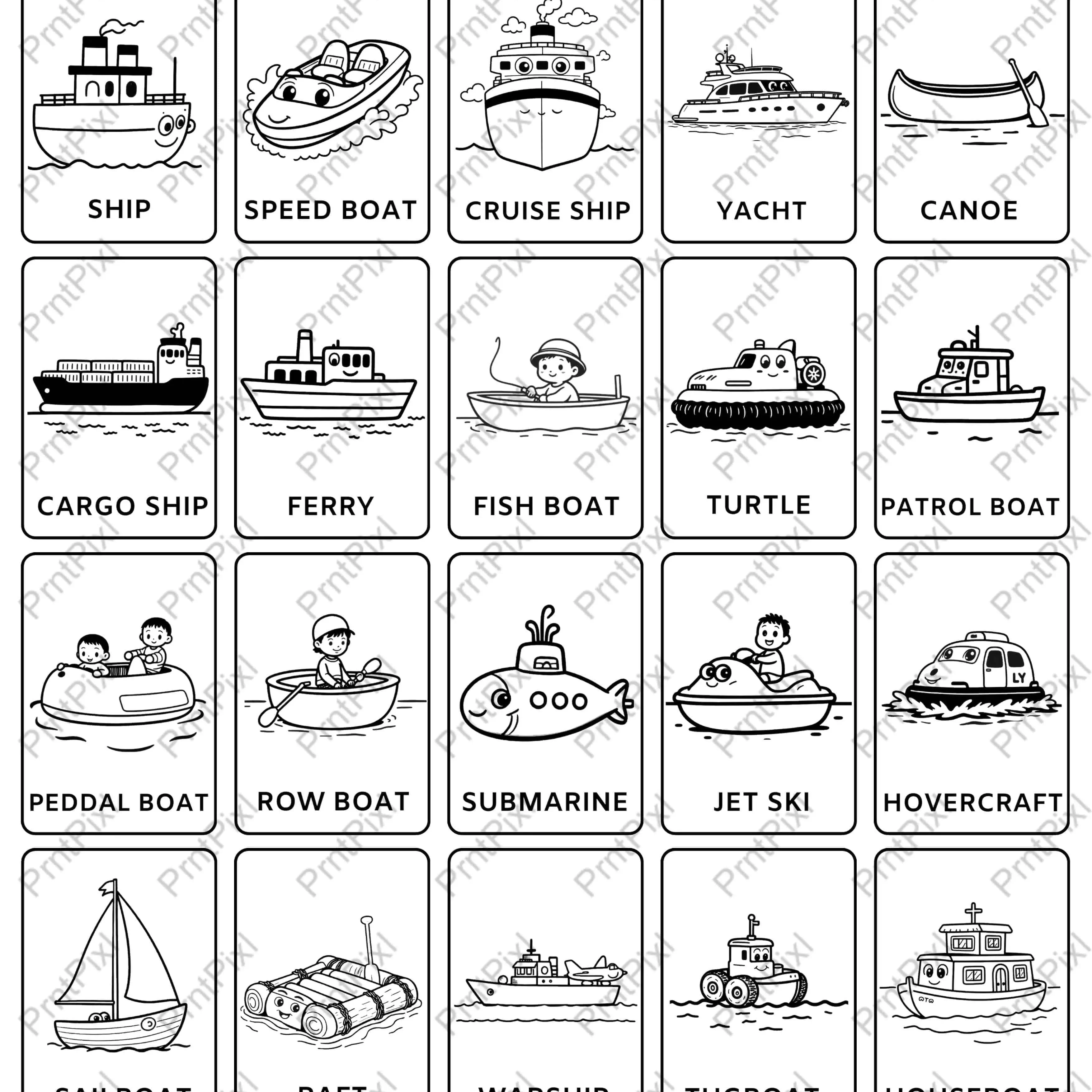 Water Transportation Flashcards For Kids