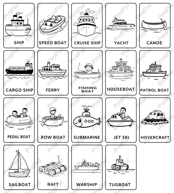 Water Transportation Flashcards For Kids