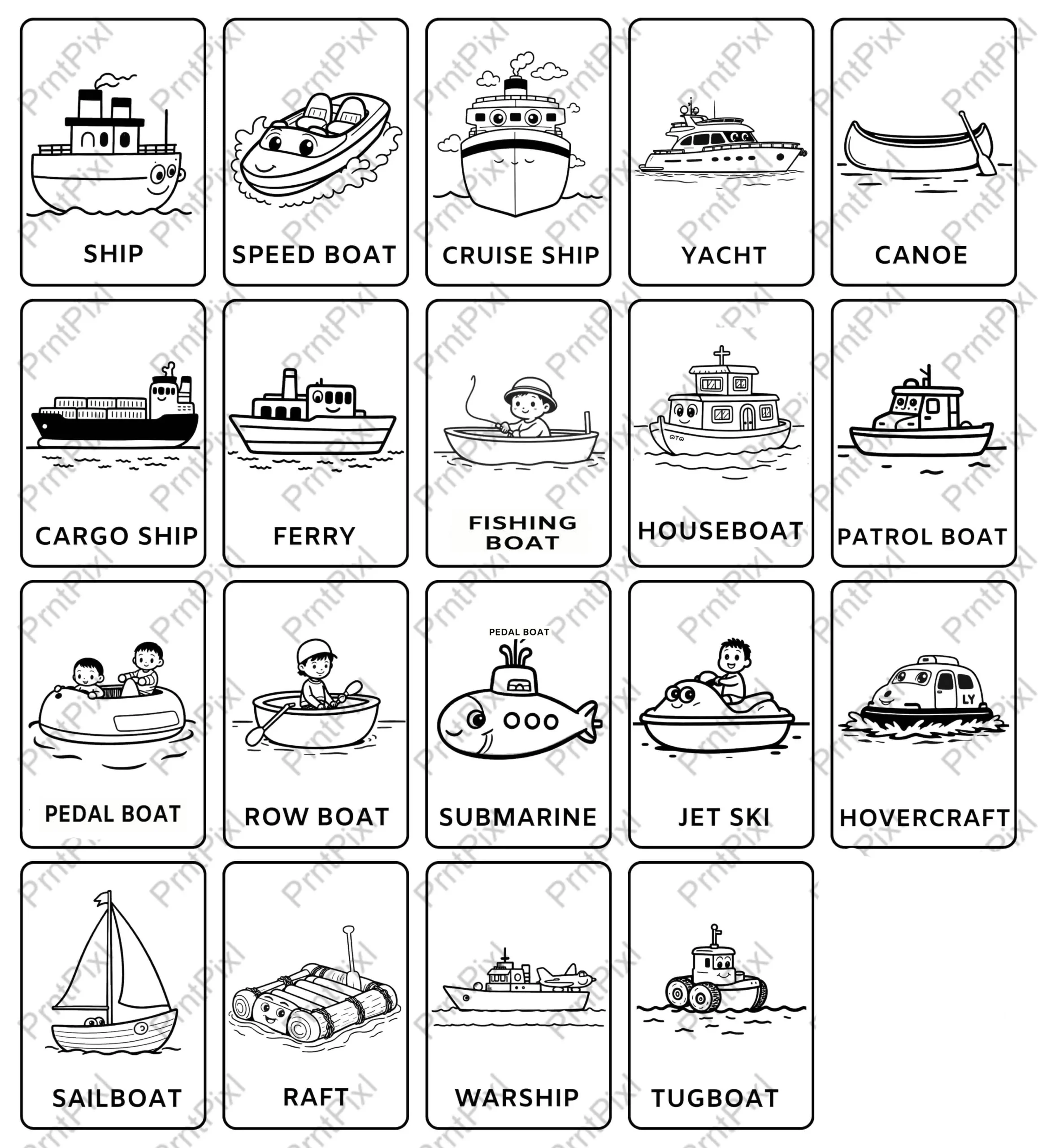 Water Transportation Flashcards For Kids