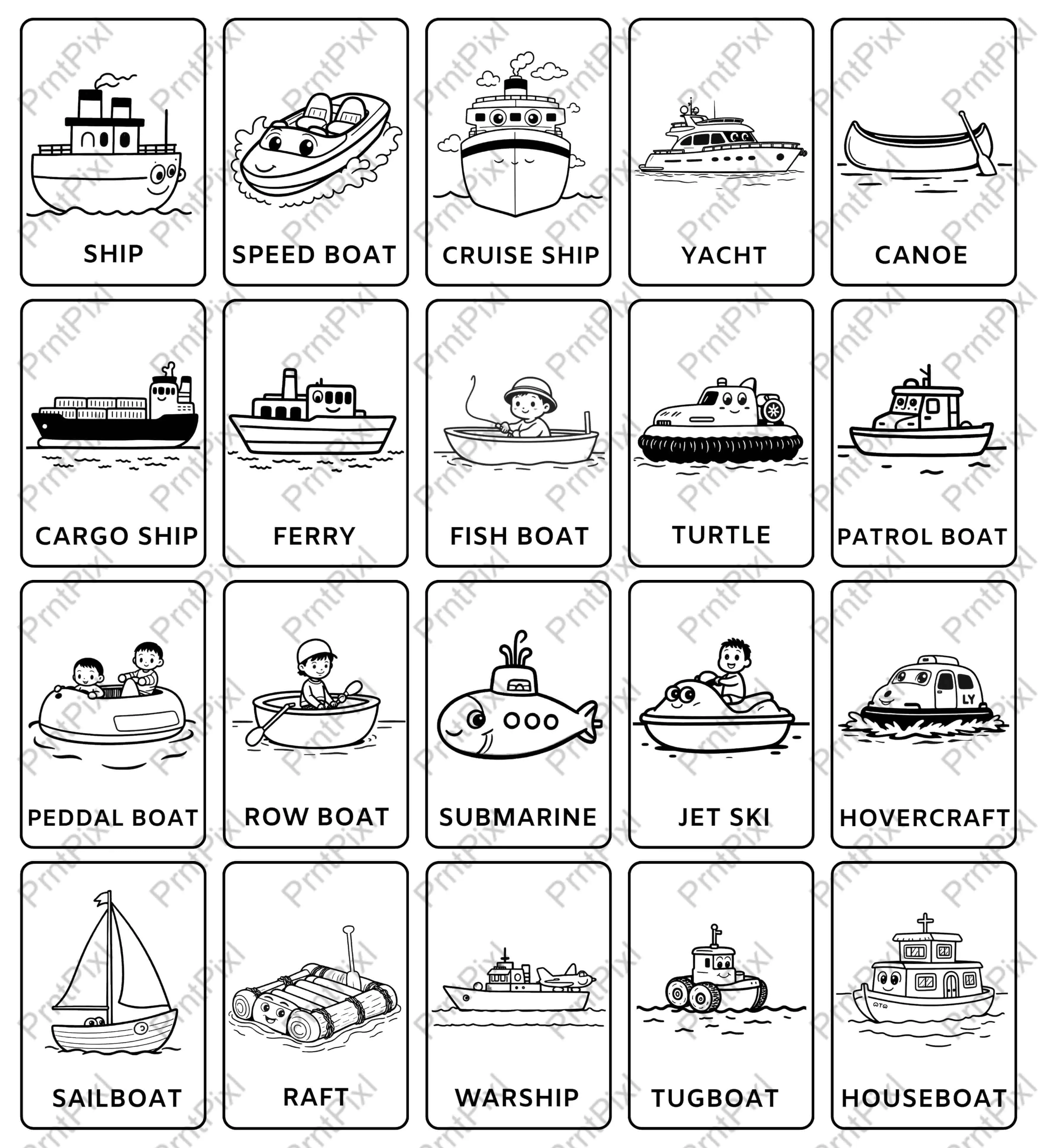 Water Transportation Flashcards For Kids