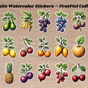 Watercolor Charcoal Fruit Stickers Pack