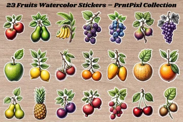 Watercolor Charcoal Fruit Stickers Pack