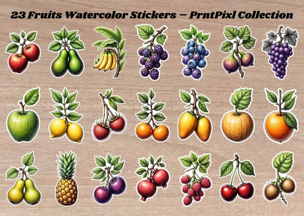 Watercolor Charcoal Fruit Stickers Pack