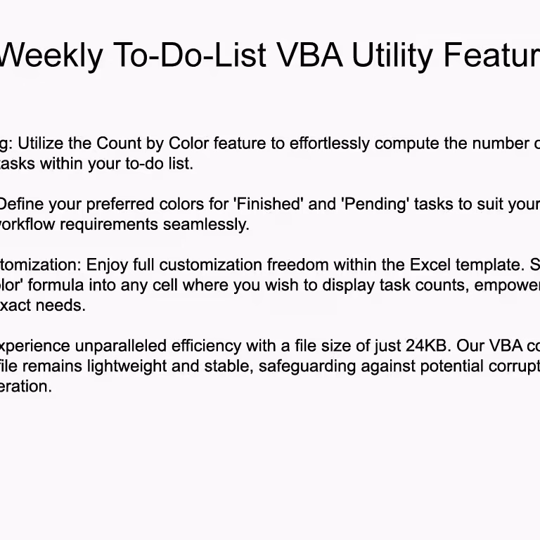 Weekly to do list excel template features