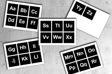 White on Black Alphabet Flashcards Printable