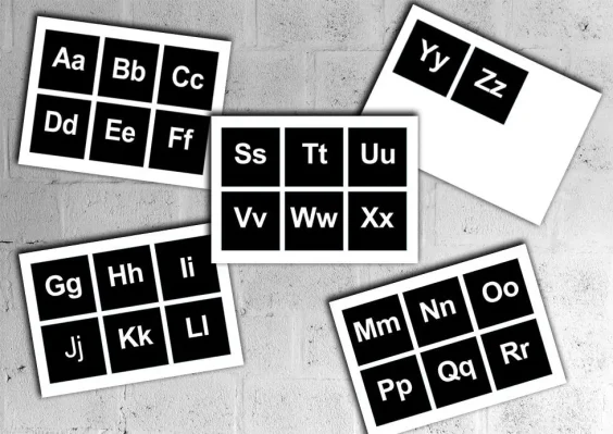 White on Black Alphabet Flashcards Printable