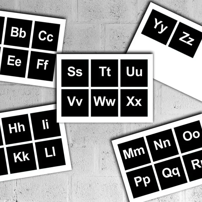 White on Black Alphabet Flashcards Printable