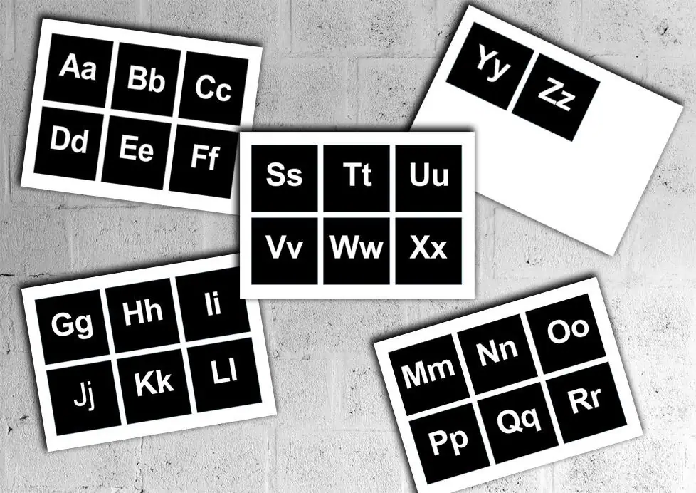 White on Black Alphabet Flashcards Printable