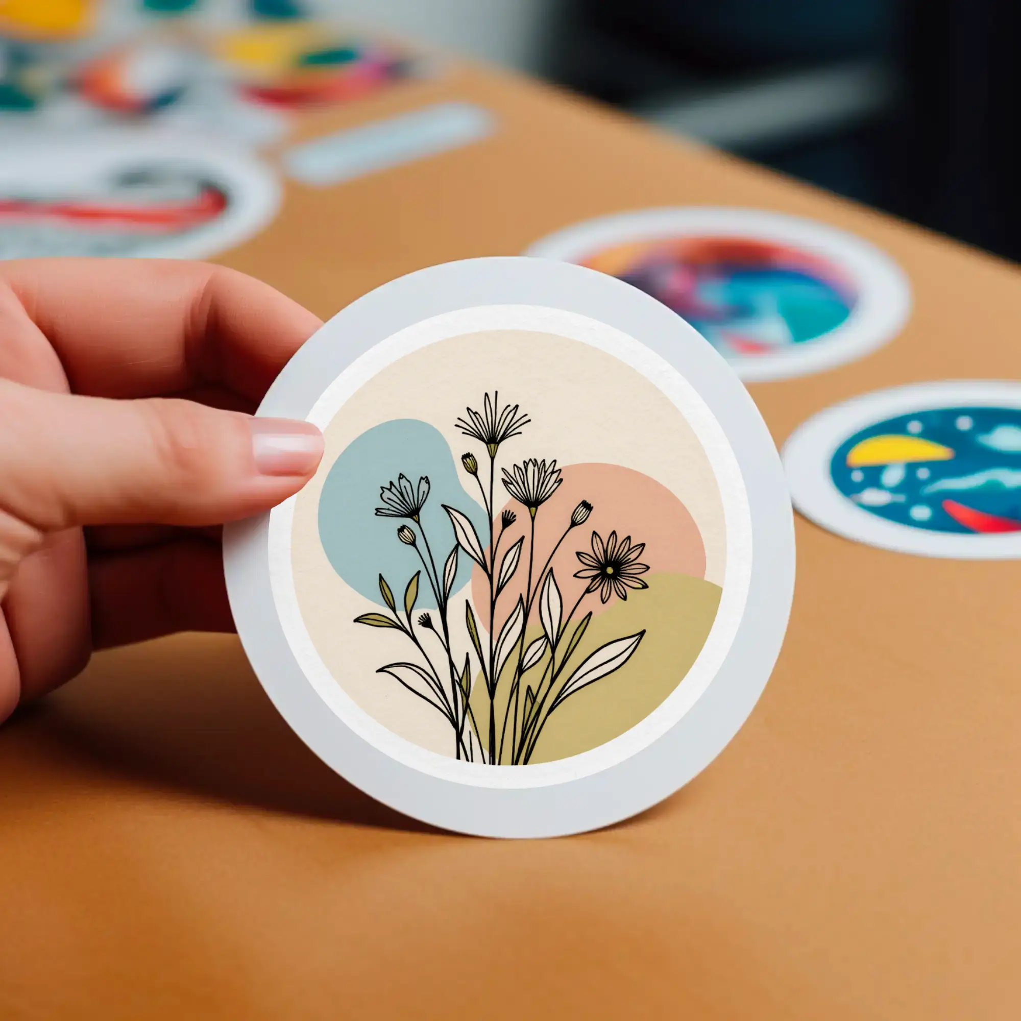 Wildflower Line Art Sticker Soft Pastel Style