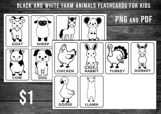 black and white domestic animals printable