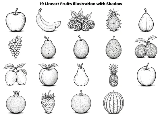 black outline fruit drawings bundle 300dpi