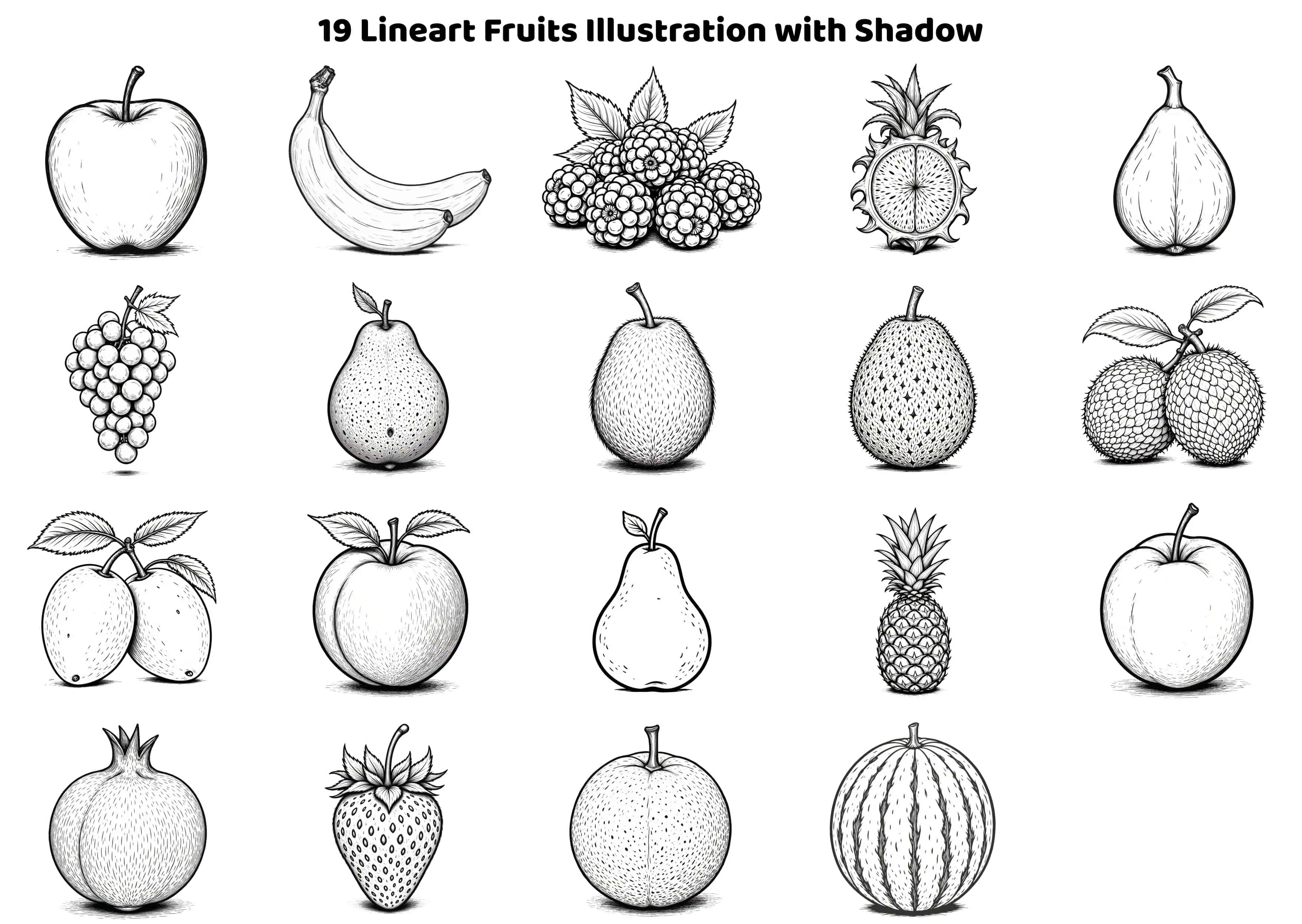 black outline fruit drawings bundle 300dpi