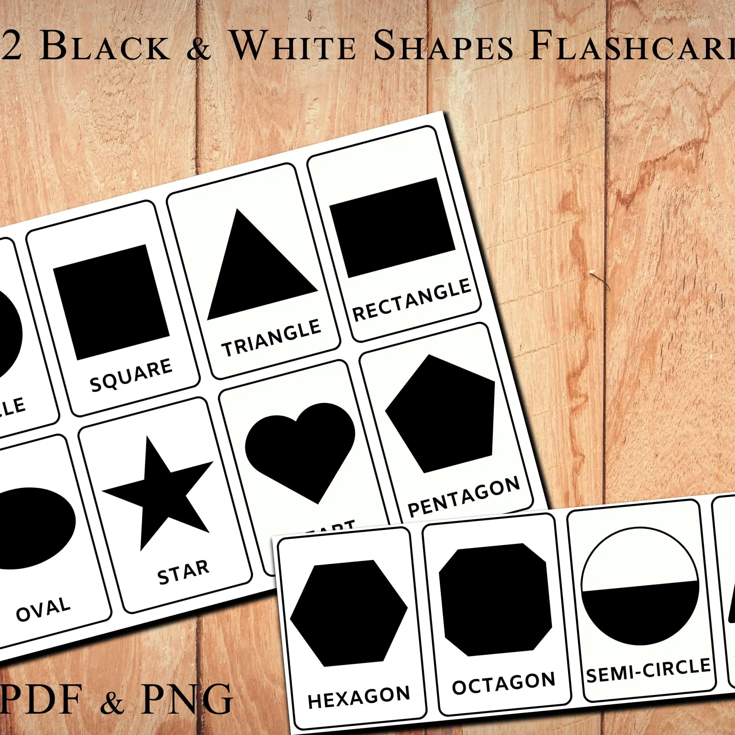black white shape flashcards printable