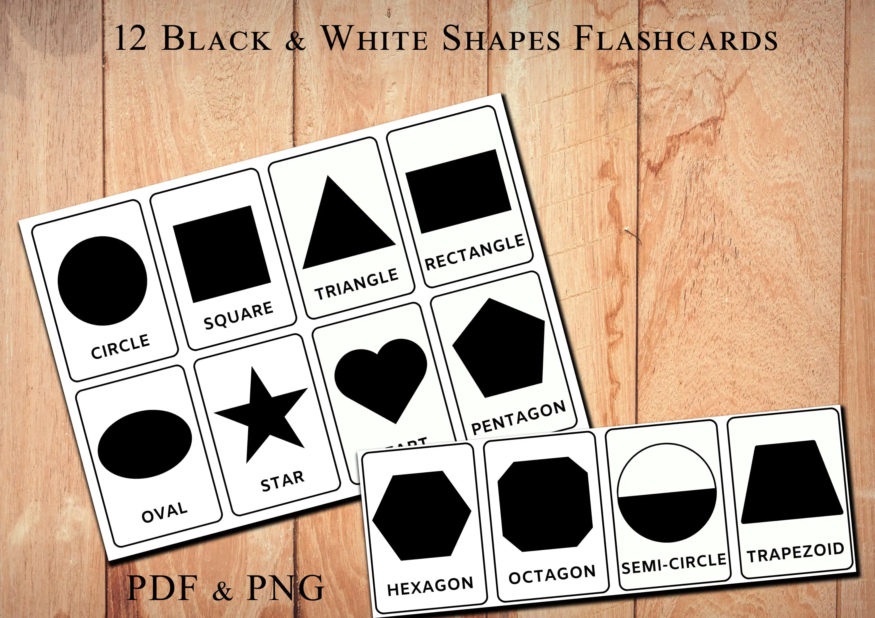 black white shape flashcards printable