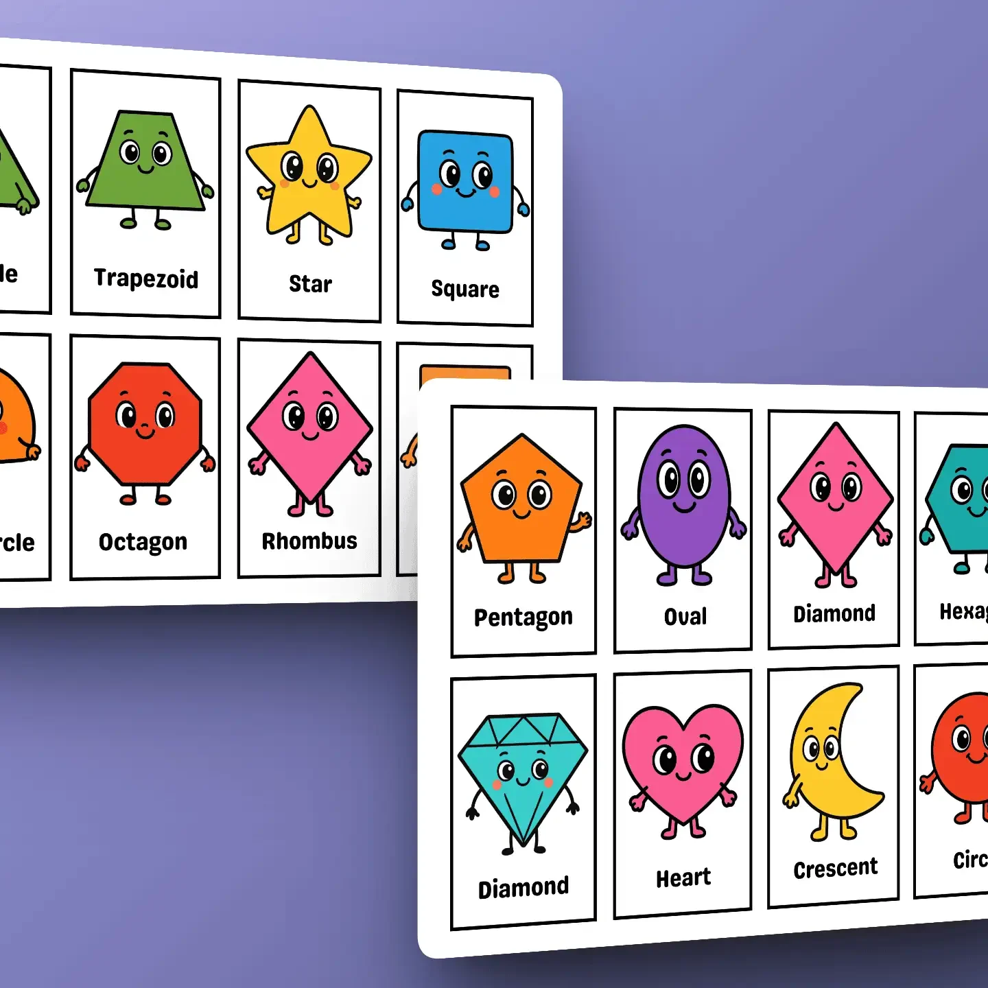 cartoon shapes flashcards