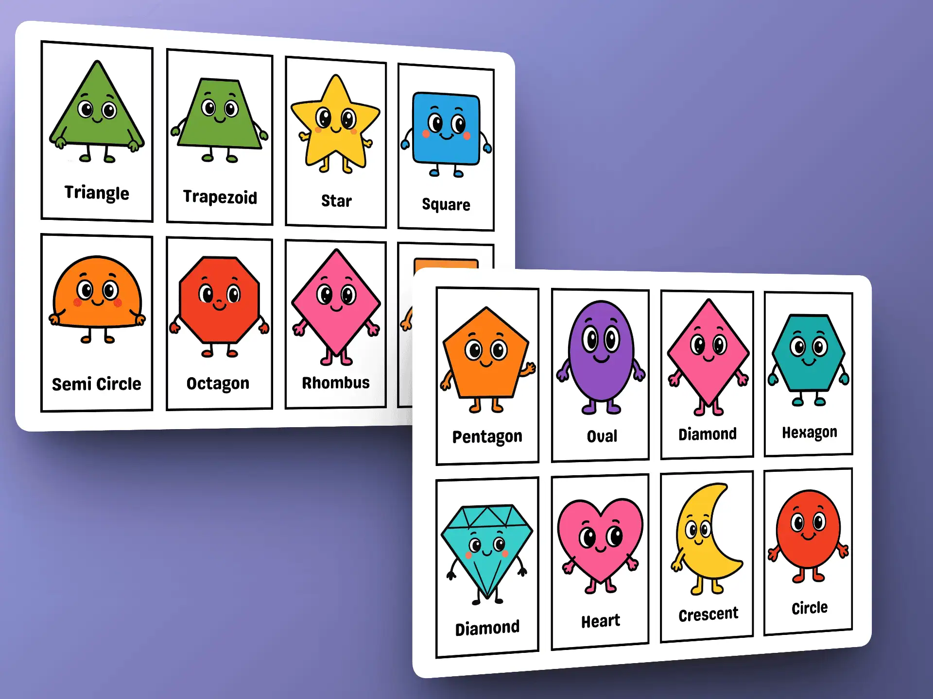 cartoon shapes flashcards