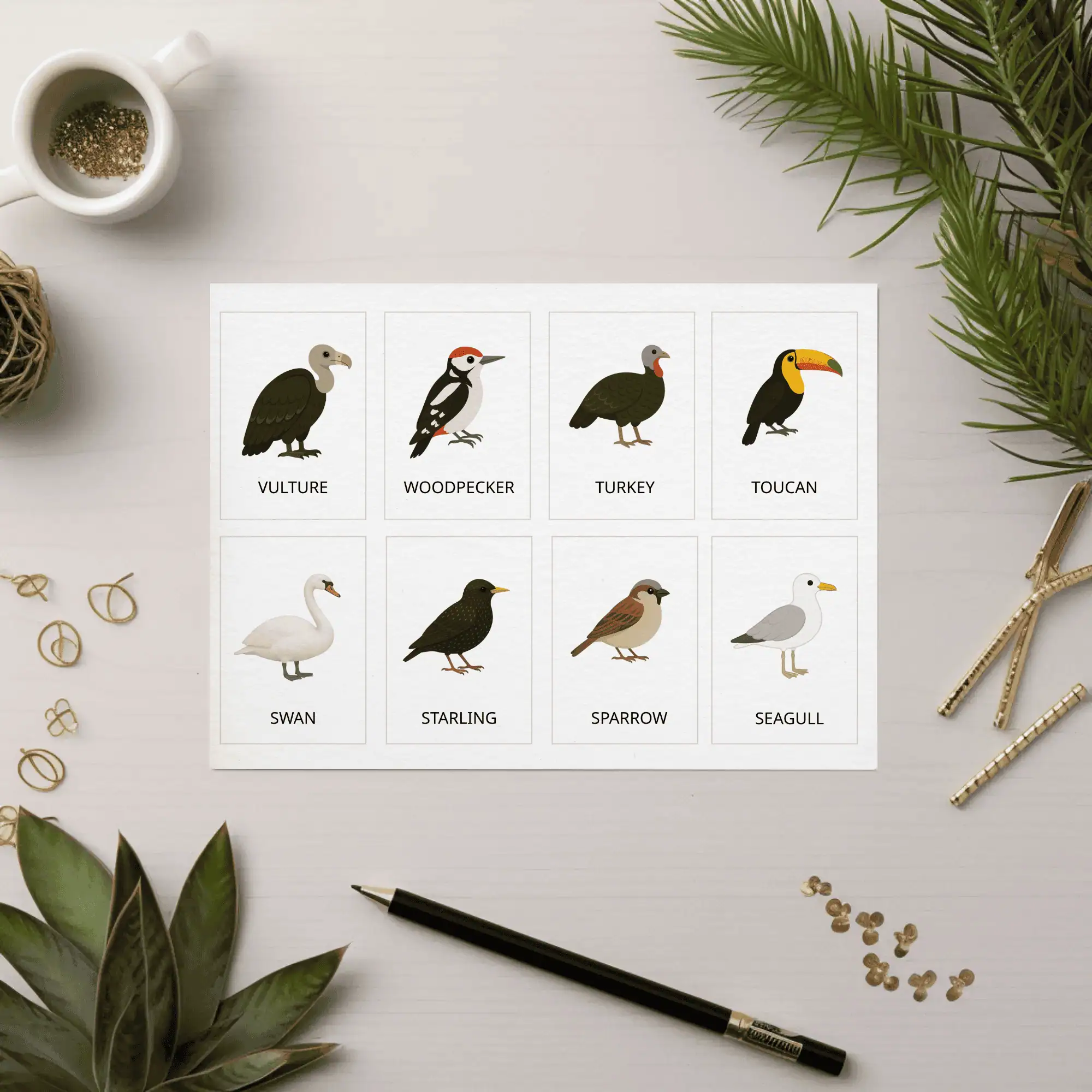 easy to print bird flashcards pdf for home school