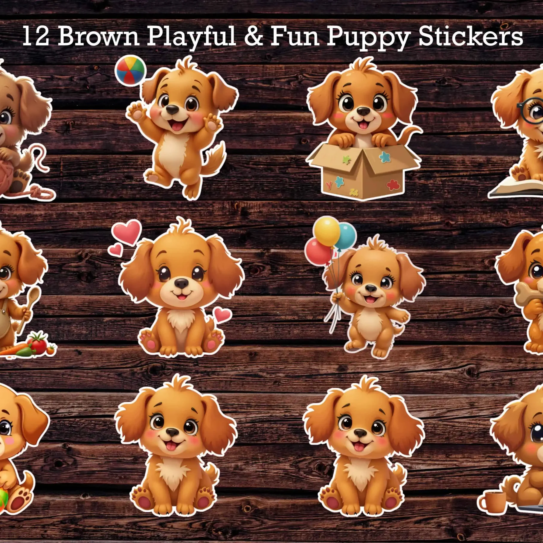 free cartoon dog sticker pack for kids craft PNG