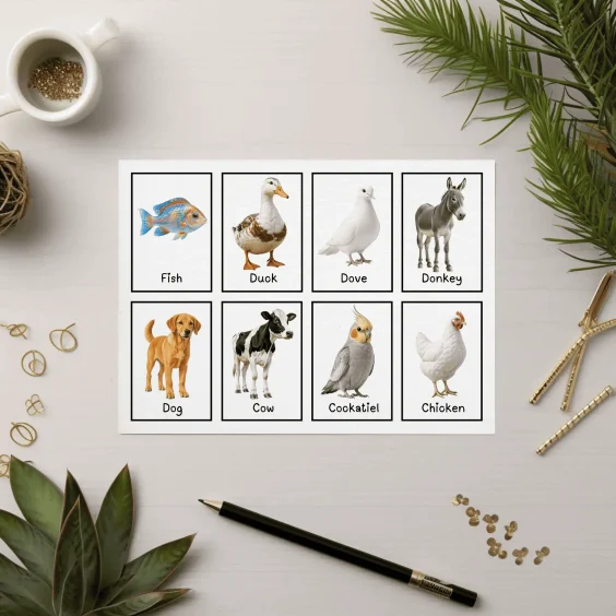 free printable farm and pet animals flashcards pdf