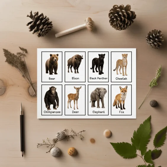 free printable realistic wild animals flashcards