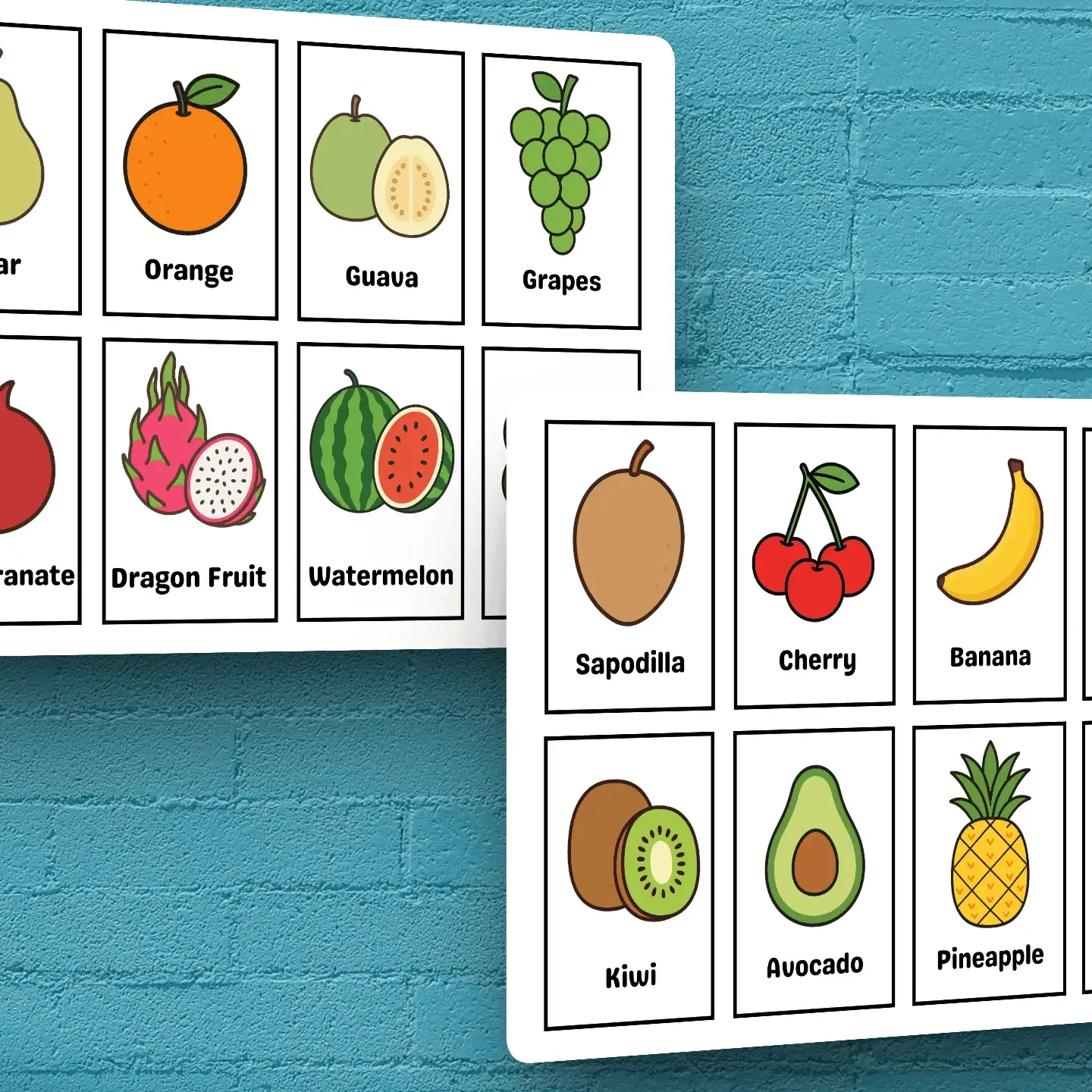 fruits flashcards for kids printable