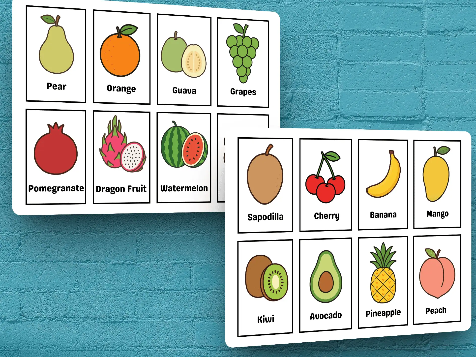 fruits flashcards for kids printable
