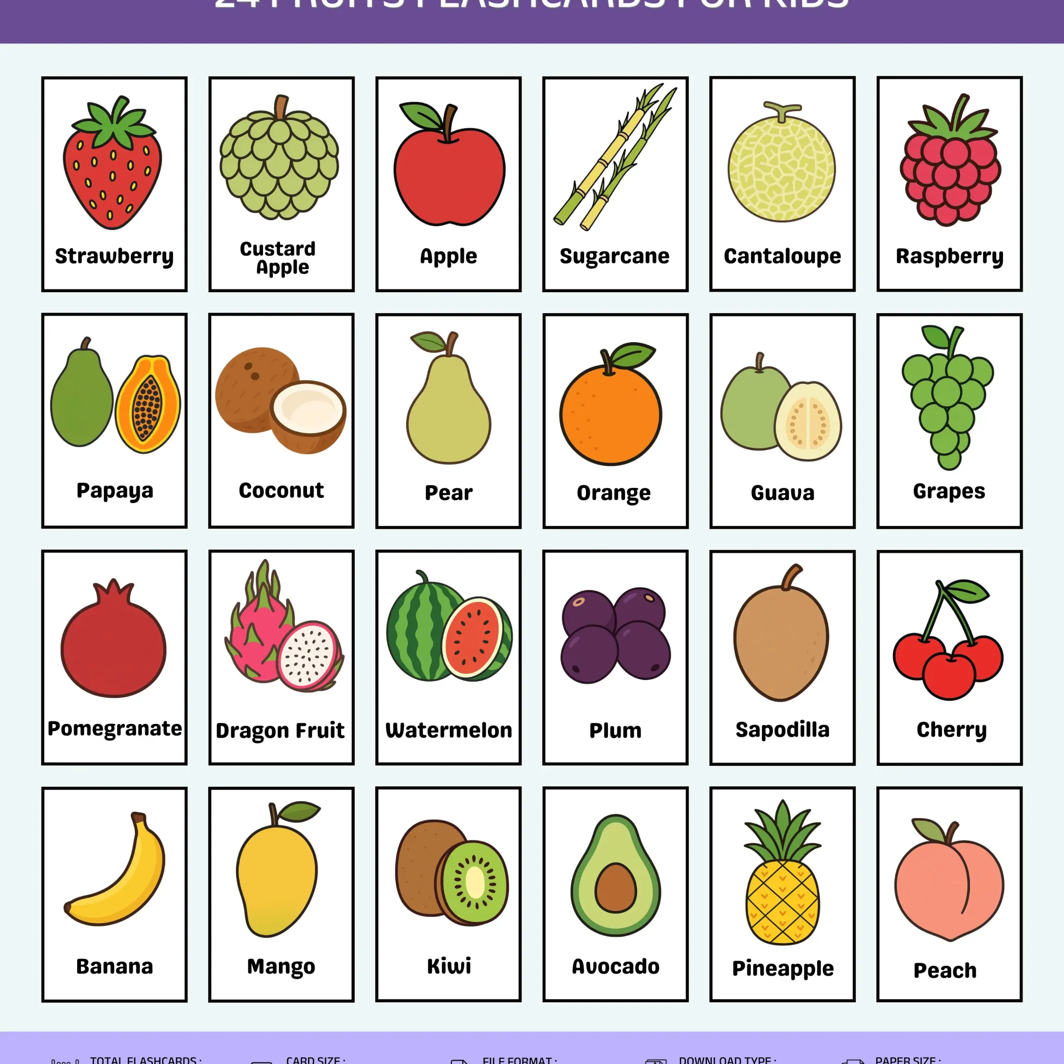 fruits flashcards for kindergarten learning
