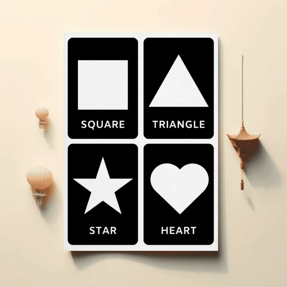 high contrast black and white shape flashcards for toddlers